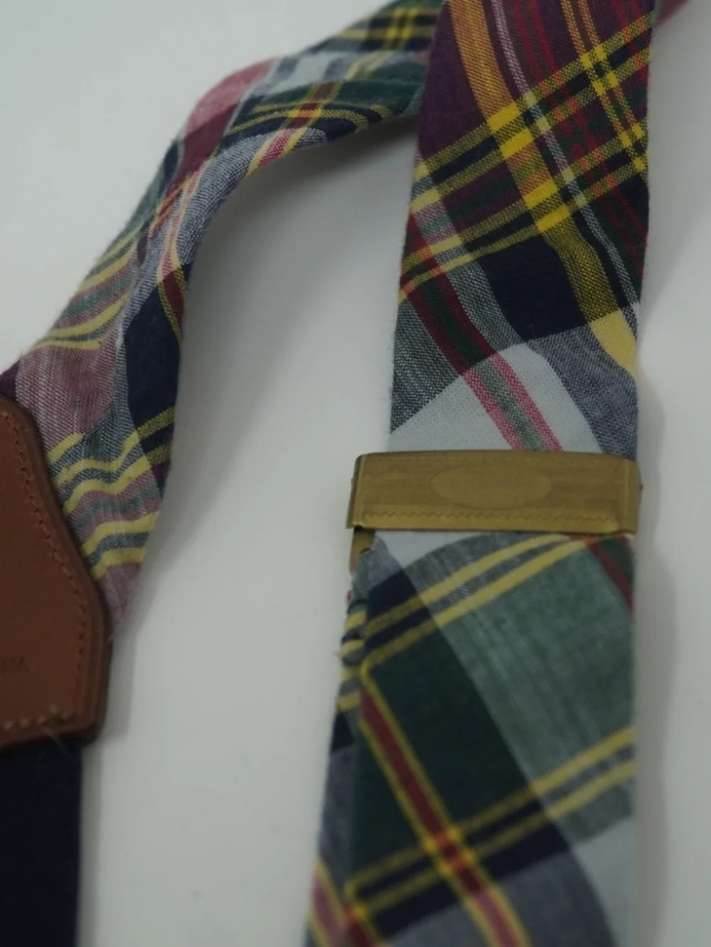 Polo Ralph Lauren Madras Plaid Button-On Suspenders Leather Tabs Adjustable